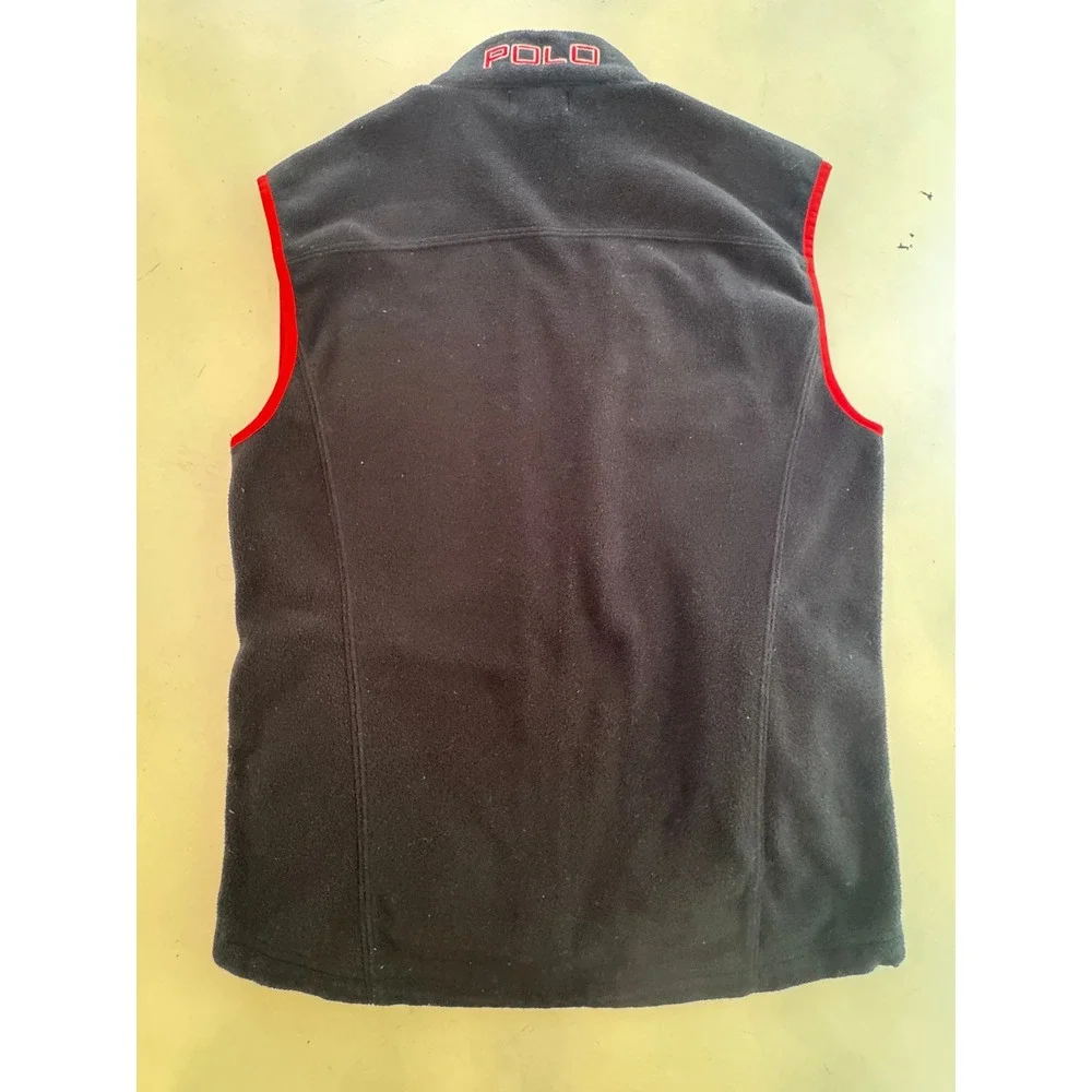 Polo Ralph Lauren Mens Fleece Vest Black Red Full Zip Pony Logo RN 113338